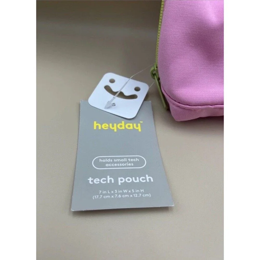 HEYDAY Tech Pouch | Pink Word Embroidery: Solid Design Accessory Case | NEW